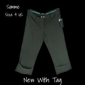 Somme Rolled Stretch Capri Trousers Black Pants Size 4 New With Tag